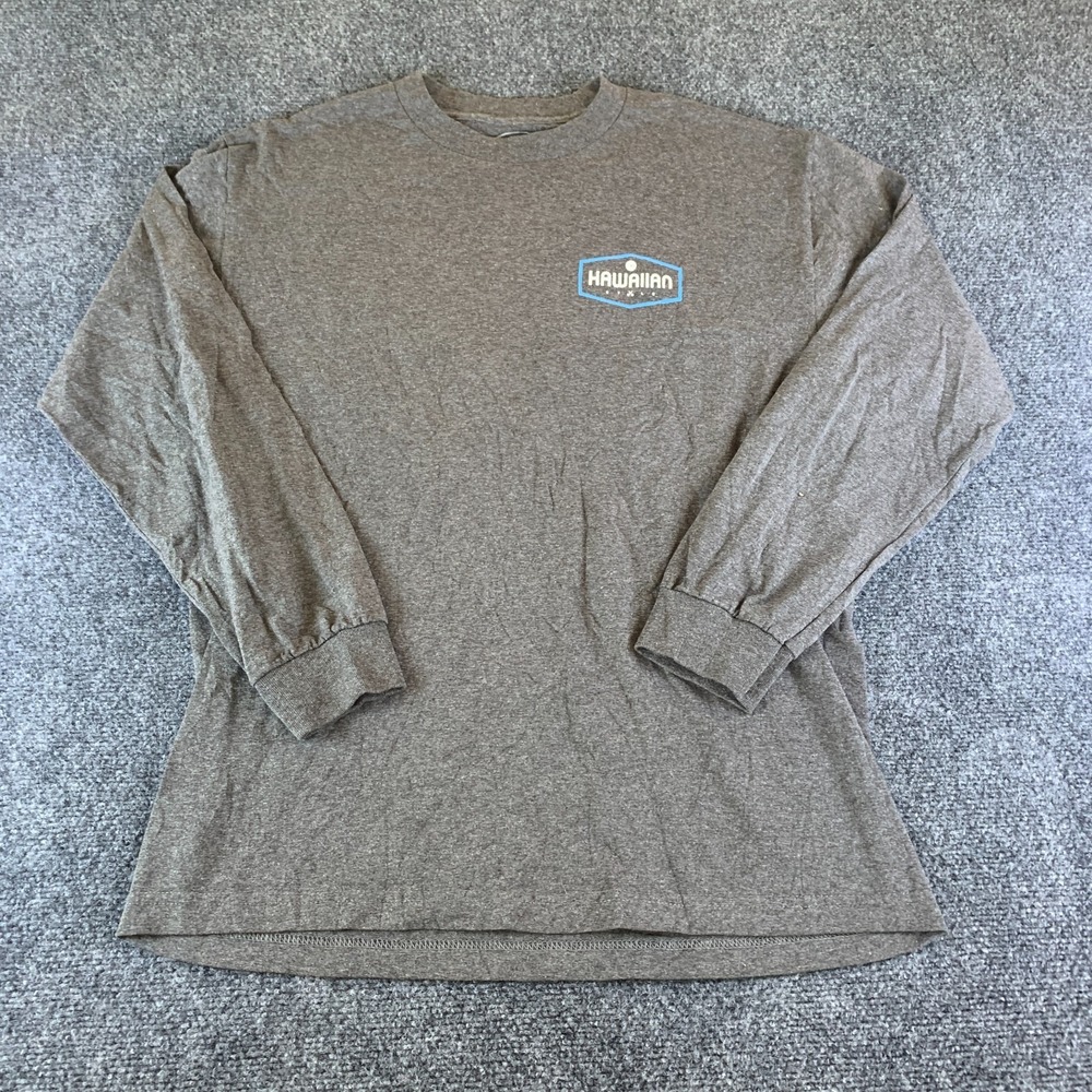 Hawaiian Style T-Shirt Mens Large Gray Good Graphic Long Sleeve Pullover